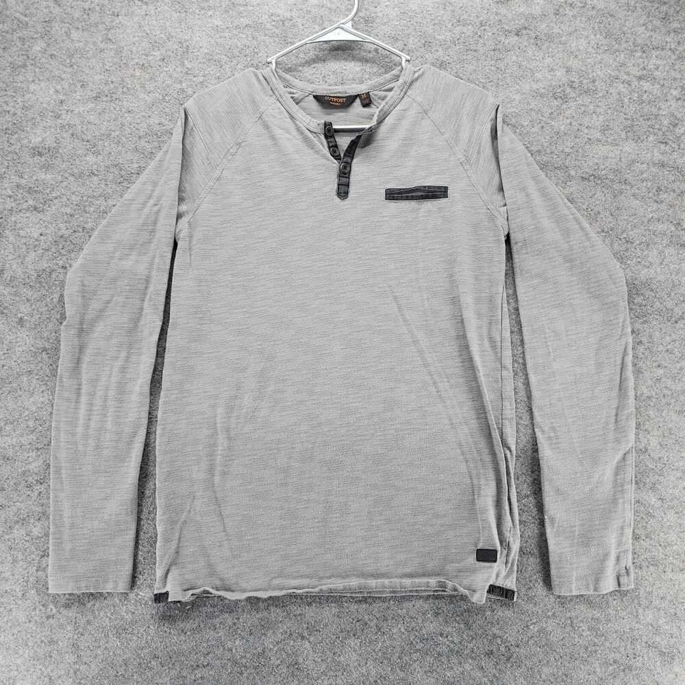 Outpost Makers Shirt Mens Medium Henley Gray Long Sleeve